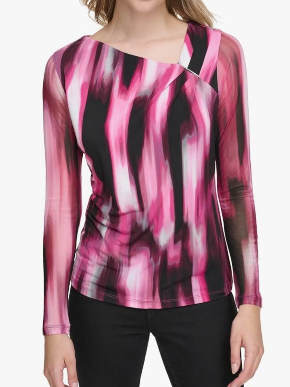 Calvin Klein Printed Asymmetrical-Neck Top